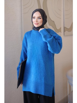 İmaj Butik Mavi Salaş Yumoş Triko Kazak