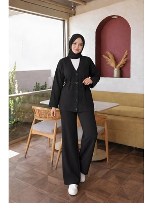 İmaj Butik Siyah Hırka Pantolonlu Soğuk Iplik Triko Takım