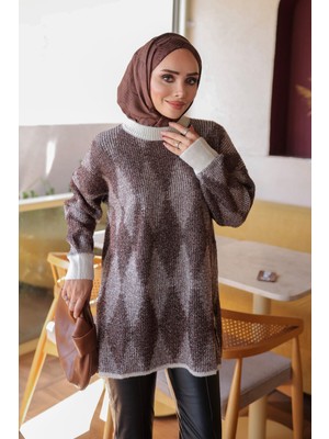 İmaj Butik Kahverengi Minerva Simli Sakal Salaş Triko Kazak