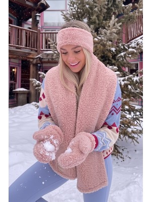 Bahels Pembe Renk Teddy Kuzu Omuz Şalı Atkı