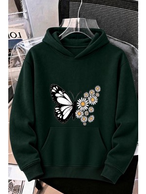 Oksit Sw Papatya Kadın Ön Baskılı Oversize Kapüşonlu Sweatshirt Kanguru Cepli Iki Iplik Şardonlu Hoodie