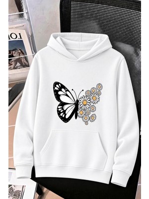 Oksit Sw Papatya Kadın Ön Baskılı Oversize Kapüşonlu Sweatshirt Kanguru Cepli Iki Iplik Şardonlu Hoodie