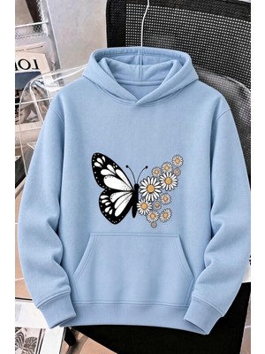 Oksit Sw Papatya Kadın Ön Baskılı Oversize Kapüşonlu Sweatshirt Kanguru Cepli Iki Iplik Şardonlu Hoodie