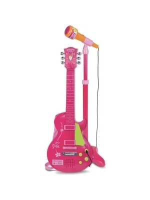 Generic Elektronik Ayaklı Mikrofonlu Pembe Gitar