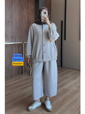 Balenbi Kadın Cupra Modal Bomber Ceketli Bol Paça Pantolonlu Tesettür Takım 3843 - Premium Seri