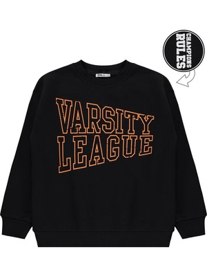 Civil Boys Civil Erkek Çocuk Varsıty League Baskılı Sweatshirt | 3 Ip Uzun Kol | Okul Kreş ve Günlük Kullanım - Siyah