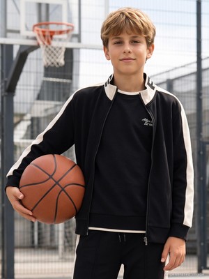 Civil Boys Civil Erkek Çocuk Pike Active Hırka | Pike Uzun Kol Hakim Yaka | Okul Kreş ve Günlük Kullanım - Siyah