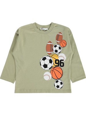 Civil Boys Civil Erkek Çocuk 96 Toplar Baskılı Sweatshirt Km | Süprem Uzun Kol | Okul Kreş ve Günlük Kullanım - Haki
