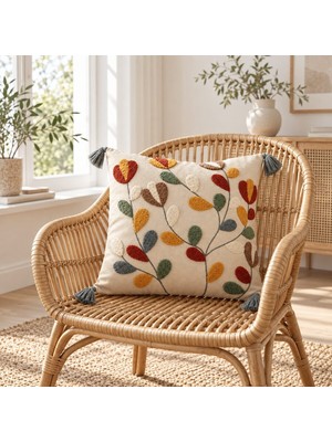 Buldan Natura Begonya Nakışlı Dekoratif Kırlent Kılıfı – Renkli 43×43 cm – Renk: Çok Renkli