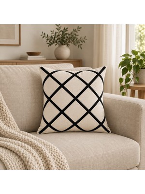 Buldan Natura Soho Ekose Nakışlı Dekoratif Kırlent Kılıfı 43×43 cm