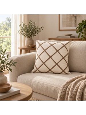 Buldan Natura Soho Ekose Nakışlı Dekoratif Kırlent Kılıfı 43×43 cm
