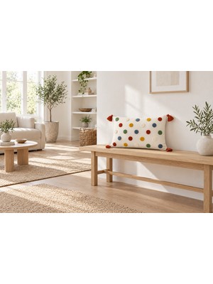 Buldan Natura Puantiye Renkli Nakışlı Dekoratif Kırlent Kılıfı – Renkli 35×55 cm – Renk: Çok Renkli