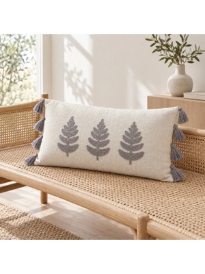 Buldan Natura Üçlü Yaprak Nakışlı Dekoratif Kırlent Kılıfı 35×55 cm – Renk: Gri