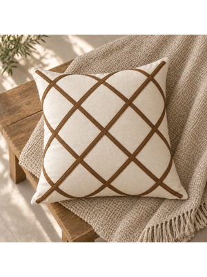 Buldan Natura Soho Ekose Nakışlı Dekoratif Kırlent Kılıfı 43×43 cm