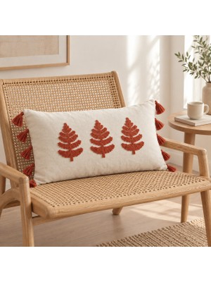 Buldan Natura Üçlü Yaprak Nakışlı Dekoratif Kırlent Kılıfı 35×55 cm – Renk: Kiremit