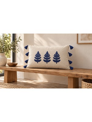 Buldan Natura Üçlü Yaprak Nakışlı Dekoratif Kırlent Kılıfı 35×55 cm – Renk: Lacivert