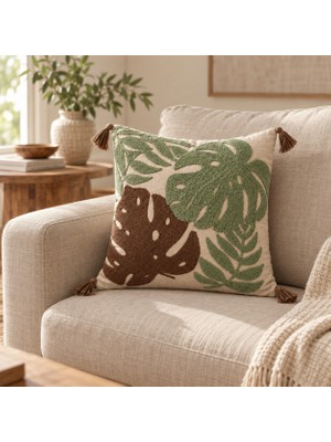 Buldan Natura Deve Tabani Nakışlı Dekoratif Kırlent Kılıfı 43×43 cm