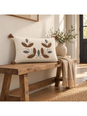 Buldan Natura Papatya Nakışlı Dekoratif Kırlent Kılıfı – Naturel 35×55 cm – Renk: Kahve