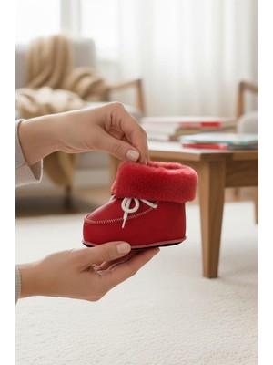Ceyda Shoes Kreş,bebek,çocuk, Hakiki Deri, Yumuşak, Kaymaz Taban, Kürklü Ev Botu,panduf,patik