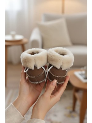 Ceyda Shoes Kreş,bebek,çocuk, Hakiki Deri, Yumuşak, Kaymaz Taban, Kürklü Ev Botu,panduf,patik