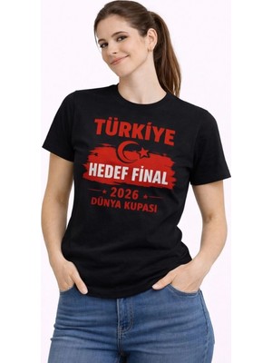 Pileli Store Kadın Türkiye Baskılı Tişört Ay Yıldız 2026 Dünya Kupası Taraftar Forma T-Shirt - Siyah