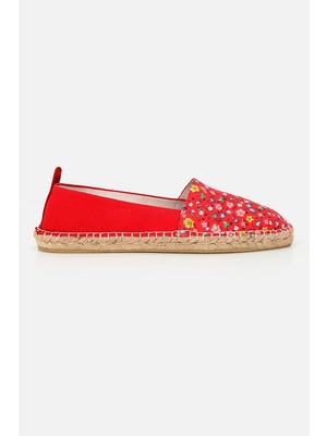Su14 Tenny Kırmızı Çiçekli Kadın Düz Espadril