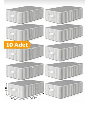 Esmana Living 10 Adet Antrasit Çizgili Büyük Boy Baza Altı  ve Çekyat Hurç - 65X45X22 cm - Organizer