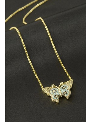 Pileli Store Kelebek Zirkon Taşlı Kolye