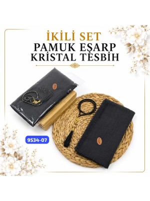 Sedef Pamuklu Eşarp Kristal Tesbih Set