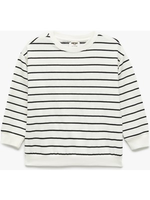 Koton Pamuklu Şardonlu Uzun Kollu Bisiklet Yaka Çizgili Sweatshirt
