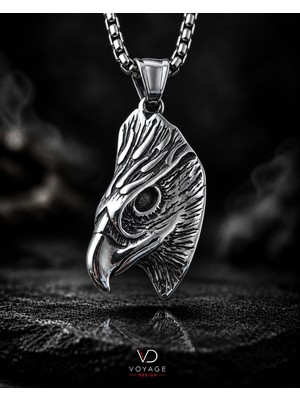 Voyage Accessory Paslanmaz Çelik Kartal Başı Gümüş Renk Kararmaz Çelik Kartal Kolye
