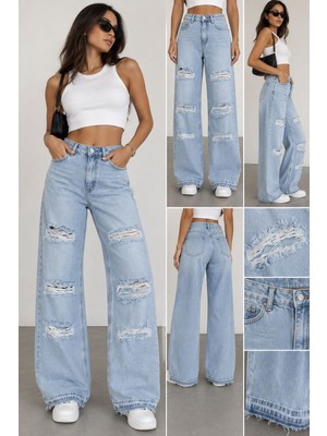 Aida Fashion Çok Yırtık Palazzo Jeans