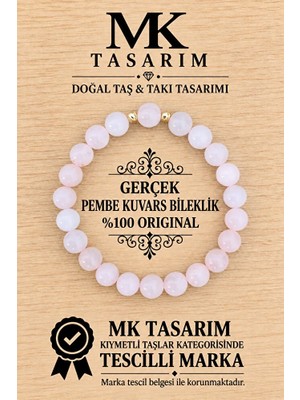 MK Tasarım Gerçek Pembe Kuvars Bileklik MK.7000.874- Rahatlık-Dinginlik-Enerji- Stres Bilekliği- Renkleri Boya Değildir -Kendi Rengidir