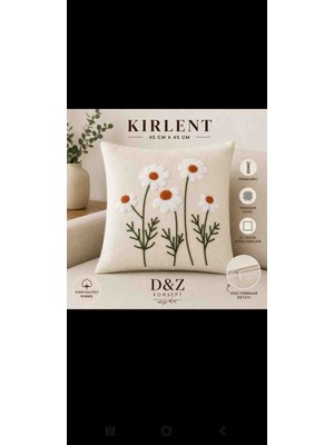Dz konsept Papatya Desenli 4'lü Kırlent Kılıfı Seti - Krem Renk Fermuarlı Kumaş (45X45)