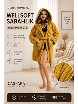 Caspara Wellsoft Premium Kapüşonlu Şapkalı Kadın Bornoz / Sabahlık - Ultra Soft , Sıcak ve Yumuşak
