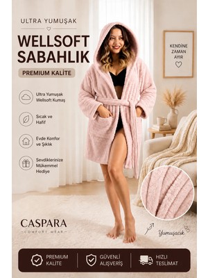 Caspara Wellsoft Premium Kapüşonlu Şapkalı Kadın Bornoz / Sabahlık - Ultra Soft , Sıcak ve Yumuşak