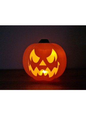 Solmazlar Online 3D Baskı Oyma Yüzlü Balkabağı Tealight Mumluk Cadılar Bayramı Dekoratif Feneri Şamdan Turuncu