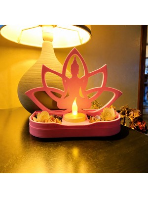 Solmazlar Online 3D Baskı Lotus Buda Mumluk - Dekoratif Tealight Mumluk-Pembe