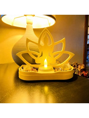 Solmazlar Online 3D Baskı Lotus Buda Mumluk - Dekoratif Tealight Mumluk-Sarı