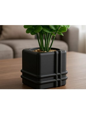 Popüler Sepet 3D Baskı Square Planter - Izgara Desenli Küp Saksı-Siyah