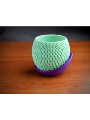 Popüler Sepet 3D Baskı Küre Saksı - Kafes Dokulu Iki Parçalı Dekoratif Saksı - Mint-Mor