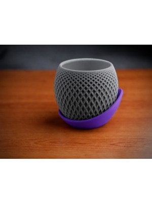 Popüler Sepet 3D Baskı Küre Saksı - Kafes Dokulu Iki Parçalı Dekoratif Saksı - Gri-Mor