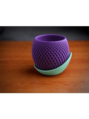 Popüler Sepet 3D Baskı Küre Saksı - Kafes Dokulu Iki Parçalı Dekoratif Saksı - Mor-Mint
