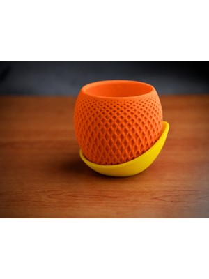 Popüler Sepet 3D Baskı Küre Saksı - Kafes Dokulu Iki Parçalı Dekoratif Saksı - Turuncu-Sarı