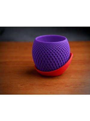 Popüler Sepet 3D Baskı Küre Saksı - Kafes Dokulu Iki Parçalı Dekoratif Saksı - Mor-Kırmızı