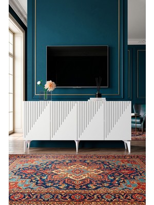 Yumedi Design KA1841B - Medish Konsol, Tv Sehpası, Çok Amaçlı Dolap ve Kahve Köşesi 180CM Beyaz
