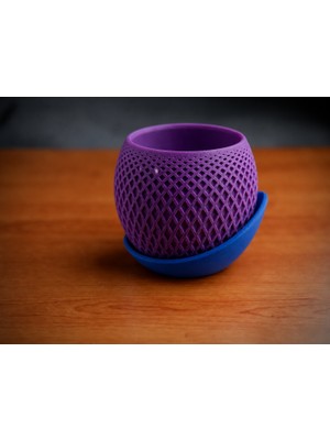 Popüler Sepet 3D Baskı Küre Saksı - Kafes Dokulu Iki Parçalı Dekoratif Saksı - Mor-Mavi