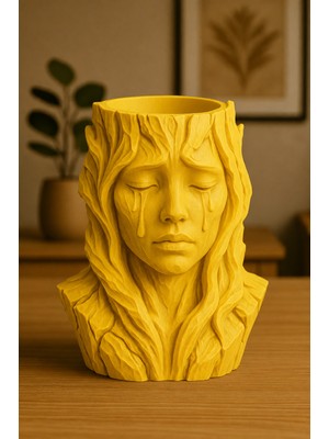 Popüler Sepet 3D Baskı Ağlayan Kadın Büst Saksı - Sanatsal Dekoratif Saksı - Sarı