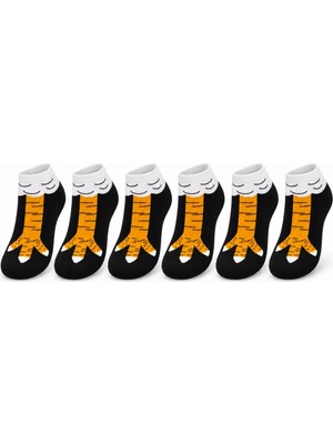 TeOra Store Kadın Tavuk Ayağı 6'lı Desenli Patik Çorap Dikişsiz Pamuklu Eğlenceli Sneaker Günlük Çorap Komik Set