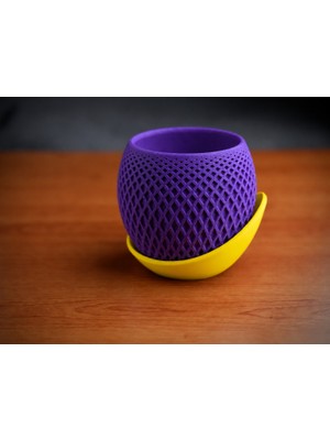 Popüler Sepet 3D Baskı Küre Saksı - Kafes Dokulu Iki Parçalı Dekoratif Saksı - Mor-Sarı